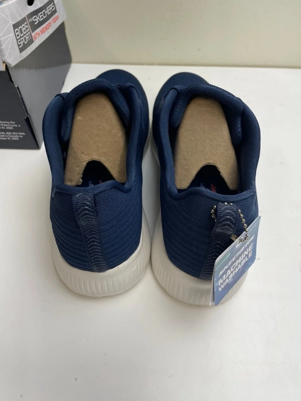 Skechers Bobs Sport Navy Knit Slip-On Athletic Sneakers Wide Fit with White Sole